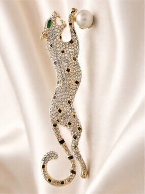 Panthere Gold Pearl Crystal Brooch